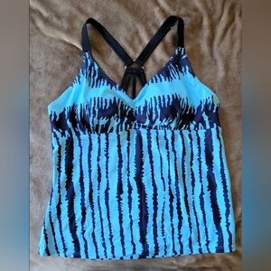 2 Shades of Blue and Black Strap Tankini
